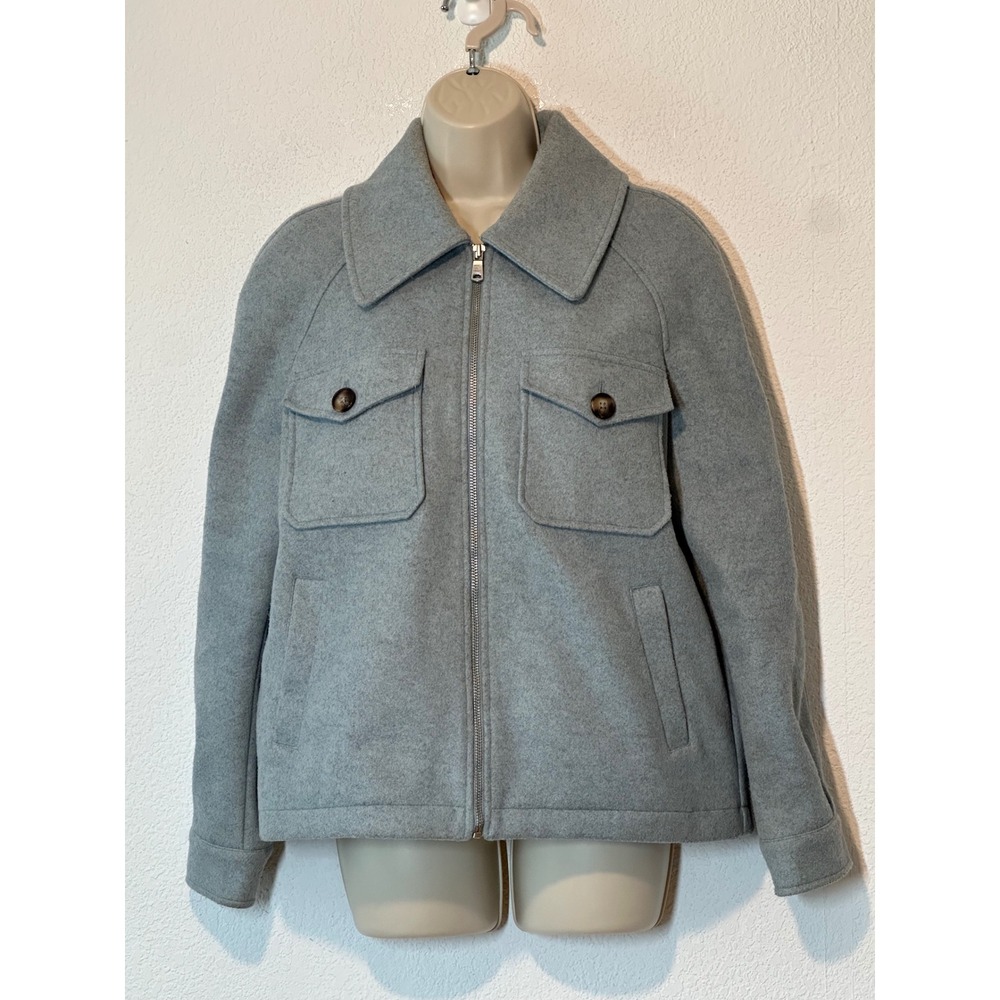 Avec Les Filles Blue Gray Zip Up Utility Jacket Size S 81618 Raglan Sleeve